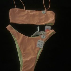 Forever 21, NWT, S, Women’s, 2pc Bathing Suit, Orange/Green, CHEEKY, REVERSIBLE